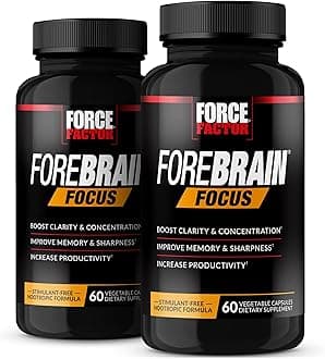 Forebrain Focus Brain Booster, Brain Supplement to Boost Clarity & Concentration, Improve Memory & Sharpness & Productivity, Nootropic Brain Support Supplement, 120 Capsules, Black