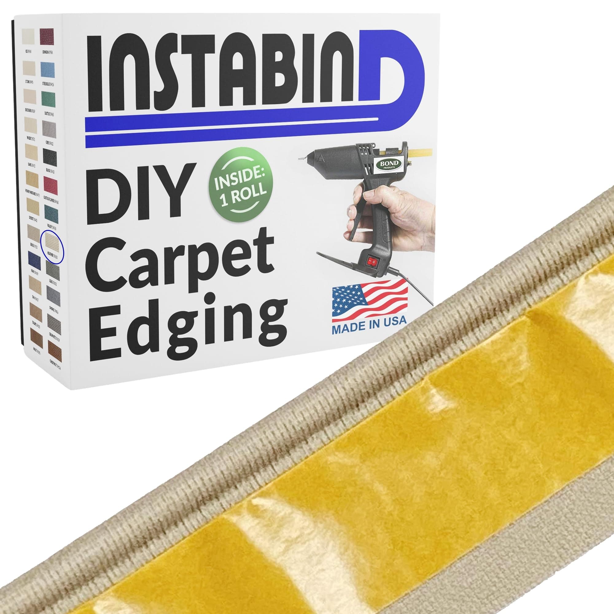 Instabind 54 ft Roll Premium Carpet Edge Binding – Regular Style Carpet Edge Trim for Do-It-Yourself Rug Edging- with Durable Hold & Easy Finishing for Rug Edges - USA Made Flooring Products, Heather