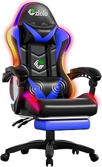 Gaming Chair, Racing Style RGB LED Lights Gaming Chairs for Adults and Kids, Lumbar Massager Gamer Chair, High Back Reclining Computer Chair with Footrest and Headrest (Black/Blue)