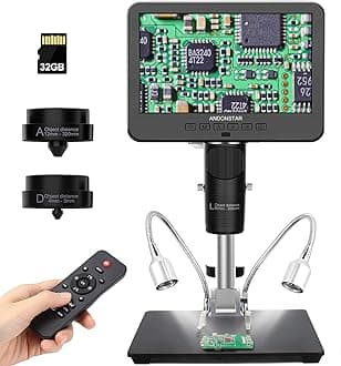 Andonstar AD246S-M HDMI Digital Microscope 2000x for Adults, 3 Lens 2160P UHD Video Record, 7 Inch LCD Soldering Microscope for Electronics Repair, Error Coins, Pro Boom Arm Stand, Windows Compatible