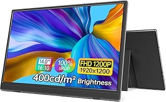 14 Inch Portable Monitor FHD1200P Ultra-Slim for Laptop Monitor, USB-C&HDMI Plug&Play,100% SRGB,Dual Speakers Extender Display. Built-in Stand,for Laptop,PC Phone Xbox PS4/5
