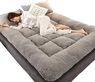 Generic Japanese Futon Mattress, Extra Thick Fluffy Floor Mattress, Super Soft Shaggy Roll Up Sleeping Pad, Portable Sofa Mattress, Guest Bed, Queen Size, Grey, Plush