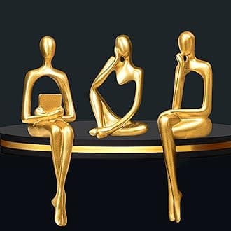 Prettidecor Gold Home Decor Large Thinker Statue Accents, Set of 3 Thinker Sculptures Office Decor Modern Abstract Resin Decoration on Shelf Table Desk for Living Room Office Bedroom