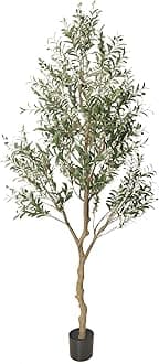 Phimos Artificial Olive Tree Tall Fake Potted Olive Silk Tree with Planter Large Faux Olive Branches and Fruits Artificial Tree for Modern Home Office Living Room Floor Decor Indoor (7.2FT)