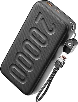20000mAh Powerbank with in-Build Type C Cable, 22.5W Fast Charging, USB & Type C Output, Power Delivery, Quick Charge for iPhone, Android Mobile & Tablets, Earbuds, (Stylo N20, Black)