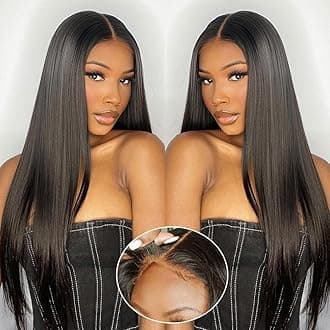 Wear and Go Glueless Wigs Human Hair Pre Plucked Pre Cut 6x4 Straight Lace Front Wigs Human Hair Wigs for Women No Glue Hd Lace Front Closure Ready to Wear Wigs 180% Density 20 Inch Natural Black