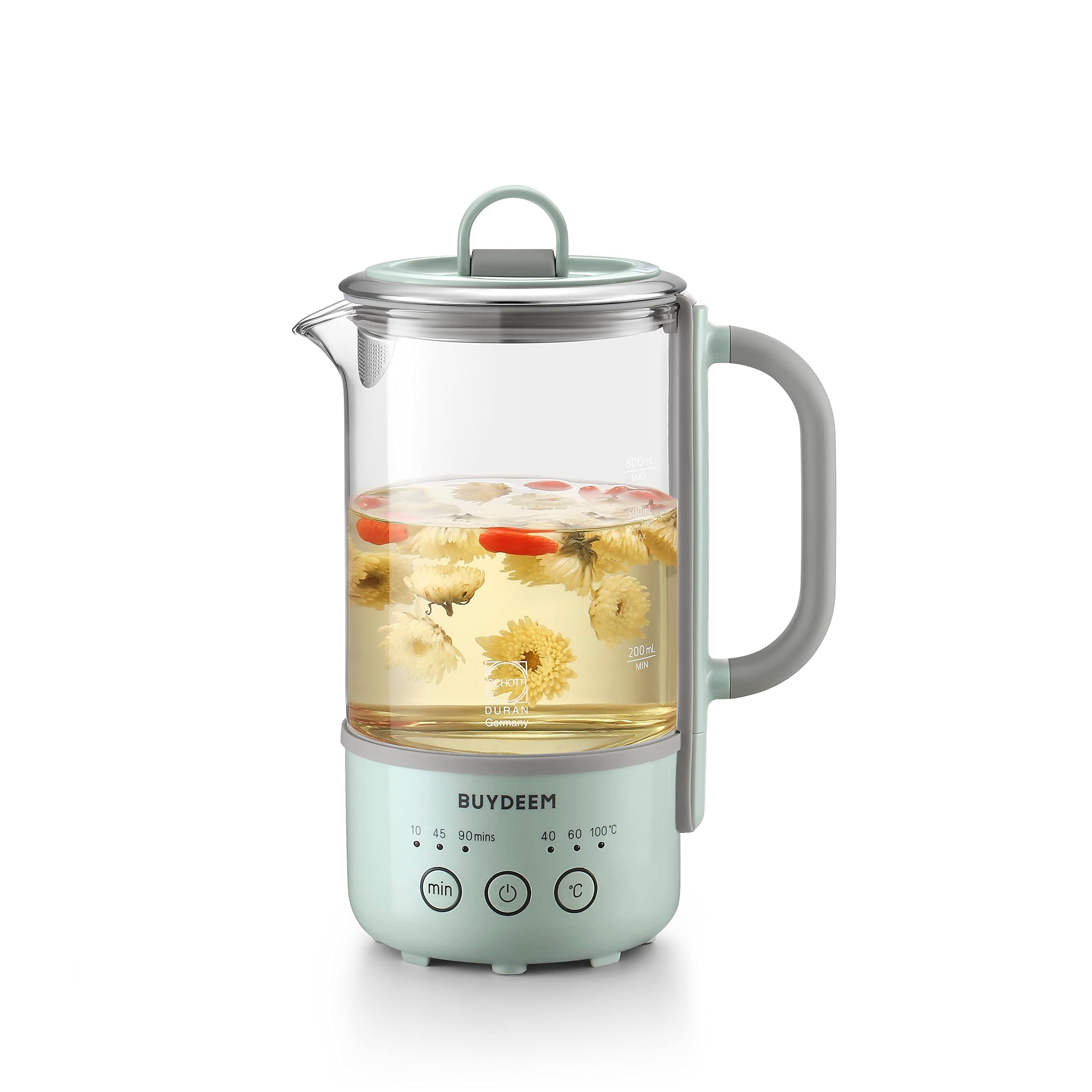 K313 Travel Electric Kettle, Mini Healthy-Care Beverage Kettle, Tea Maker with Heat Resistant DURAN® Glass & Durable Pro 18/10 Pro Stainless Steel, 0.6L, Cozy Greenish