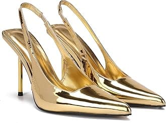 Women's Slingback Stiletto High Heels Pointed Toe Slip On Pumps Shoes Patent Leather Stretch Strap Backless Dress Heels
