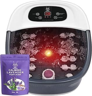 Foot Spa Bath Massager with Heat Bubbles and Vibration Massage and Jets, 16 OZ Calming Lavender Foot Soak Epsom Salt, Foot Soaker with Red Light, 22 Massage Rollers, Adjustable Temp - Grey