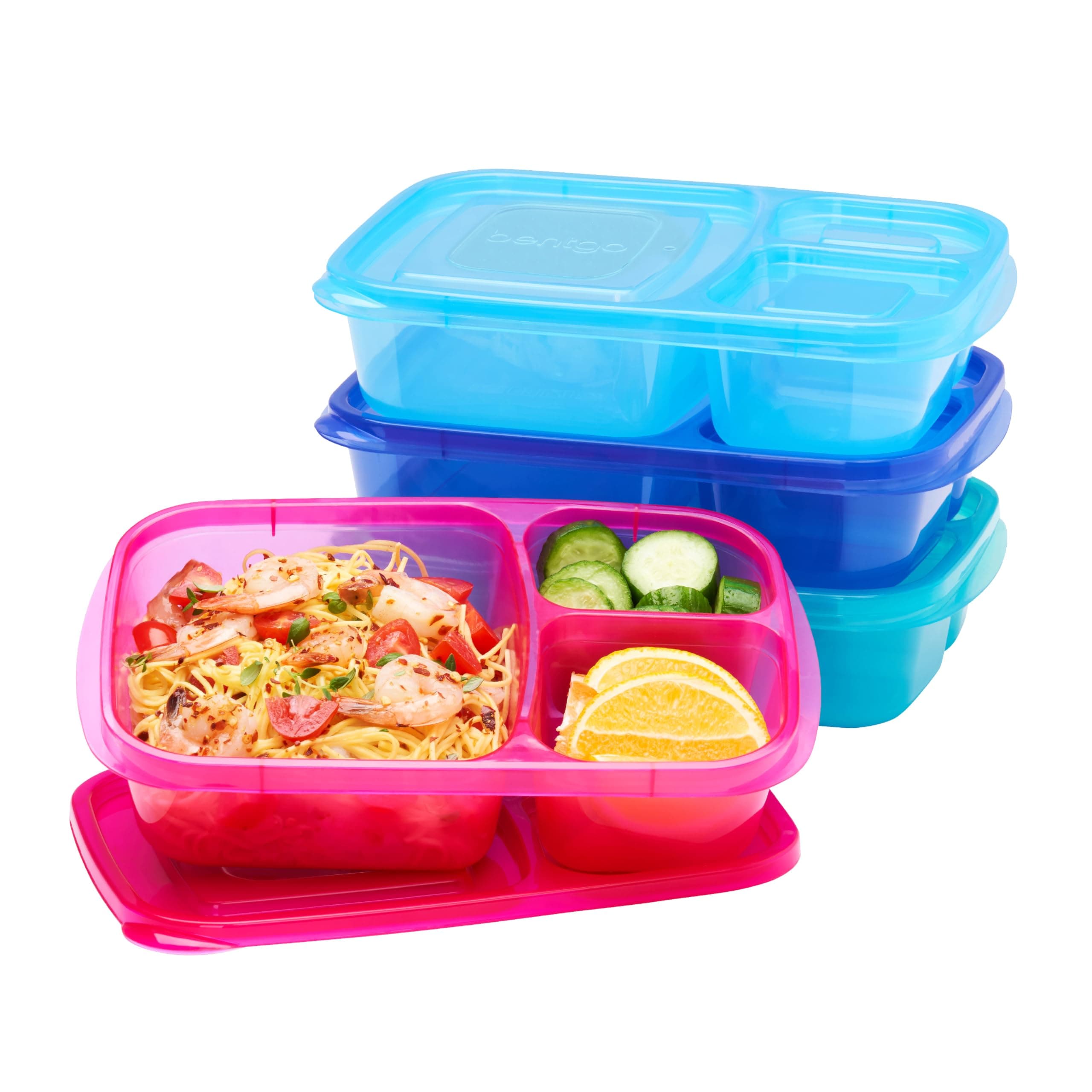 Easyboxes - Original Stackable Lunch Boxes - Reusable 3-Compartment Food Containers for Kids and Adults - Bento Lunch Box for Meal Prep, School, & Work - BPA Free, Set of 4 (Jewel Brights)