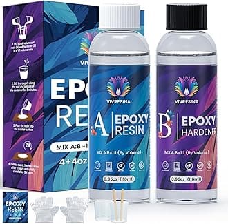 Epoxy Resin Kit Starter Crystal Clear Epoxy Resin for Beginners, Food Safe No Bubble Fast Curing No Yellowing, for Casting Coating Art DIY Craft Jewelry Making, Keychains, 7.9 OZ