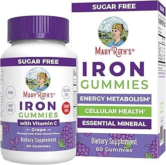 Iron Gummies for 14+ with Vitamin C for Absorption | Sugar Free | Gummy Iron Supplement + VIT C | Energy Metabolism | Cellular Health | Immune Support | Vegan | Non-GMO | 60 Count
