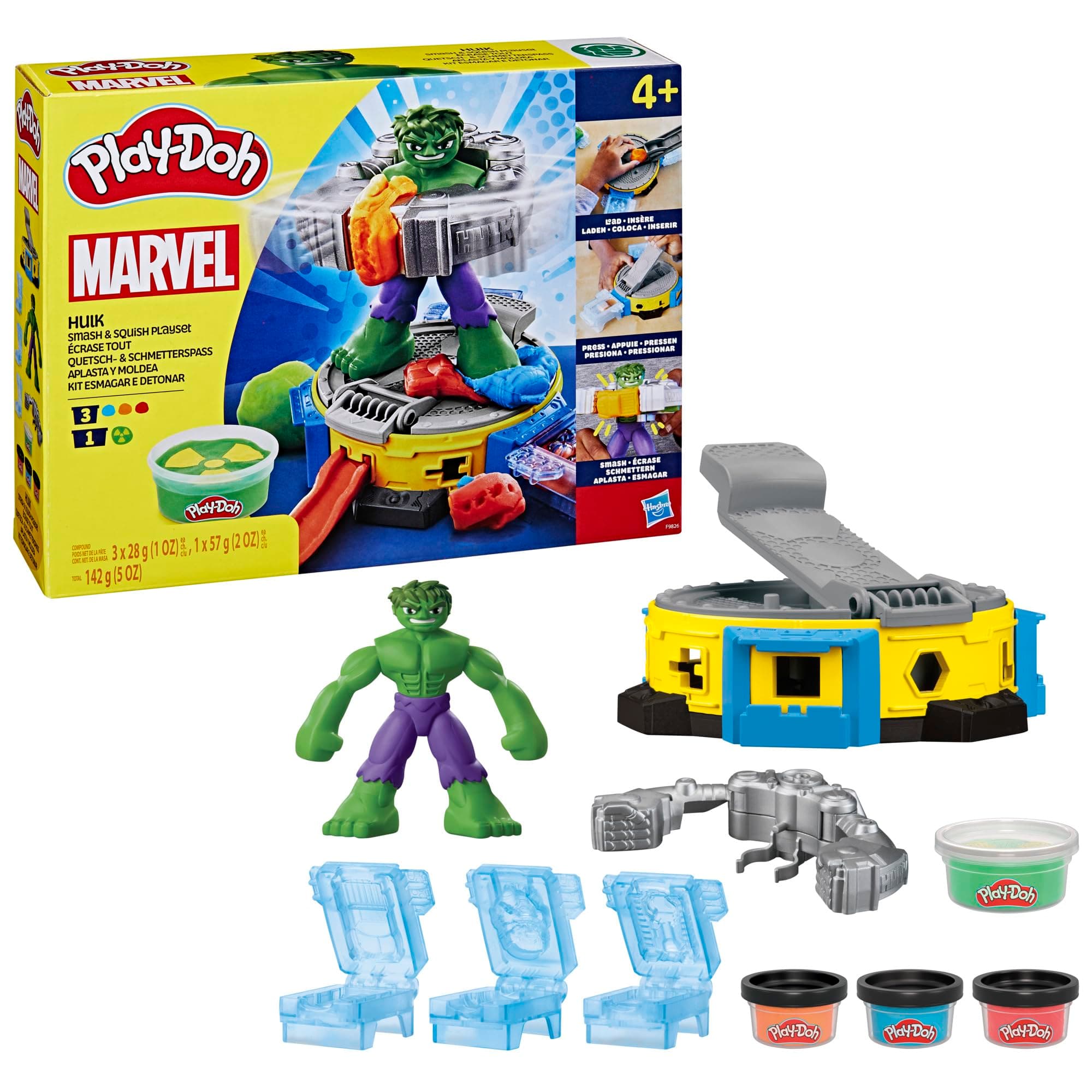 Play-Doh Marvel Hulk Smash & Squish Playset, Non-Toxic Modelling Compound Toy Set for Boys and Girls, Creative Toys for 4+ Year Old Kids