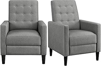 Fabric Recliner Chair Mid-Century Modern Recliner Adjustable Single Recliner Sofa with Thicker Seat Cushion Tufted Upholstered Sofa with Pocket Spring for Living Room Bedroom Gray Set of 2