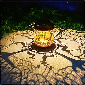 Deer Solar Lanterns Outdoor Waterproof Hanging Solar Lights Deer Gifts for Women Men Metal Decorative LED Lanterns for Yard, Patio, Lawn, Tabletop, Pathway, Landscape, Garden Decor