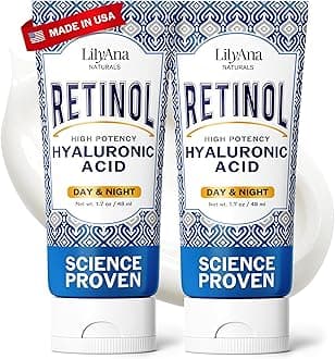 LilyAna Naturals Retinol Cream - Anti-Aging Moisturizer for Face & Neck, Made in USA, Wrinkle Reduction - 1.7oz, 2 Pack