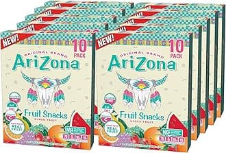 AriZona Fruit Snacks, Mixed Fruit - 10 Boxes of 10 ct. 0.9oz Bags (Total 100 ct. 0.9oz Bags) - Gluten Free - Gummy Chews
