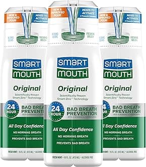 No Tongue Cleaner, Original Mint, 3 Pack: Smartmouth Original Activated Mouthwash For Fresh Breath, Dual-Solution Oral Rinse System, 16 Ounce, 3 Pack