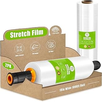 Cosy Family Plastic Wrap Stretch Film Roll - 1000ft 60 Gauge Industrial Strength 18 inch Wide Clear Plastic Wrap Roll with Handles for Pallet Wrapping Shipping Moving - Clear, Pack of 2