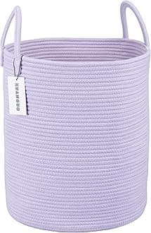 Rope Laundry Basket Hamper for Clothes Woven Storage Basket for Living Room Bedroom Boho Tall Rope Baskets for Blanket Toys Pillow Towels Baby Nursery Hamper Bin Large purple or lavender
