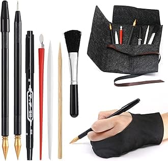 Scratch Art Tools, 9 Pcs Scratching Drawing Tools Set: Artist Glove, Tools Bag, Scratch Coloring Pens, Plastic and Wooden Stylus, Scraper, Repair Pen, Clean Brush for Adults & Teens Painting Paper