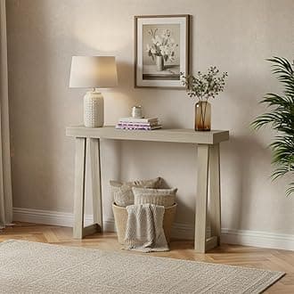 Classic 36 Inch Console Table, Solid Pine Wood Entryway Table, Narrow Sofa Table for Hallway or Living Room, Seashell