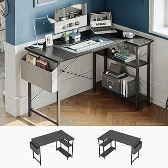 CubiCubi L Shaped Desk, 47" Computer Desk with Reversible Storage Shelves Home Office Corner Desk Study Writing Gaming Table, Pure Black