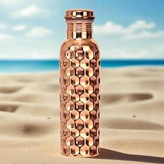 Pure Diamond Copper Water Bottle Eco-Friendly Copper Bottle for Daily Hydration - 1 Liter Capacity | Leak-Proof & Durable | Ayurvedic Health Benefits | Handcrafted Design-1 (Diamond-1)