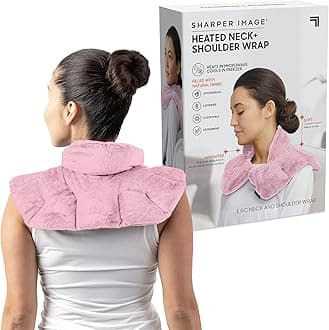 Sharper Image Heated Neck & Shoulder Wrap - Microwavable Warm & Cooling Plush Pad, Scented Aromatherapy (100% Natural Lavender & Herb Spa Blend), Pain Tension Headache Relief Therapy, Gift for Women