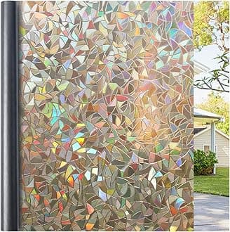 Haton Window Privacy Film, Stained Glass Rainbow Film Decorative Window Clings, Static Cling Sun Blocking Sticker Decal Covering Tint for Home Heat Control, Non-Adhesive, Brown 17.5" x 78.7"