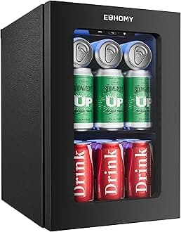- 18L Beverage Refrigerator Cooler, 24 Cans Mini Fridge with Quiet Compressor, Countertop Small Fridge with 40°F-61°F Digital Temperature Control, LED Lgiht for Home, Bar, Office