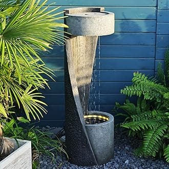 Garden Water Fountain Outdoor Waterfall - Indoor Floor Standing Outdoor Fountain with Lights 35 inch Rainfall Modern Outdoor Water Fountains Plant Holder Patios, Gardens Outdoor Spaces