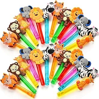 Winrayk Safari Party Favors, 24Pcs Jungle Animals Mini Bubble Wands for Kids Bubbles Bulk with Detachable Topper (6 Styles & Colors), Birthday Goodie Bag Stuffer Classroom Prizes Wild One Party Favors