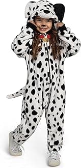 Spooktacular Creations Dalmatian Jumpsuit Unisex Kids Pyjamas Puppy Zip Jumpsuit Hooded Halloween Cosplay Costume Sleepwear Home Clothing, L