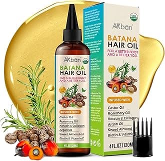 Hair Growth Oil with 100% Pure Batana, Castor, Rosemary & Pumpkin Seed Oils – Infused with Biotin, Keratin & Vitamin E – Strengthening & Thickening Treatment for Healthy Hair – 4 FL OZ