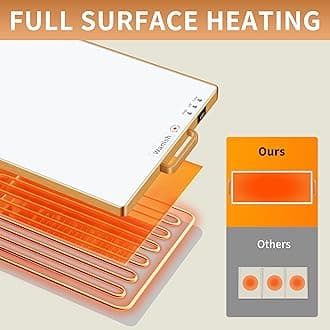 Electric Warming Tray (L 32”x12”)，Food Warmers for Parties Buffet with Thermostat&Full Surface Heating,Tempered Glass Warming Mat for Food, Temperature Adjustable Gold Handles Food Warming Mat,White