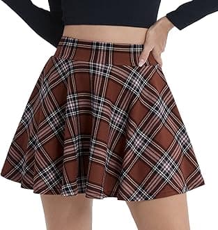 DJT Women's Skirts Stretchy High Waist Pleated Casual Mini Skater Skirts with Shorts