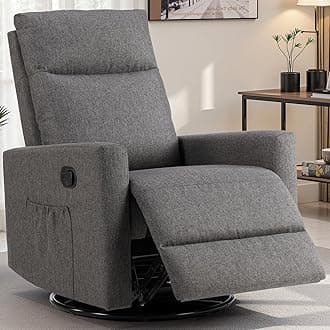 SMUG Swivel Rocking Recliner Chair with Extra Large Footrest High Back, Upholstered Glider Nursery Chair for Living Room, Bedroom & Nursery, Comfortable Deep Seat for Relaxation, Grey