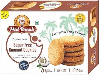 MidBreak Sugar-Free Coconut Biscuits - High Fiber Gut-Friendly Low Glycemic Index Cookies Tasty Healthy Snacks Pack of 2