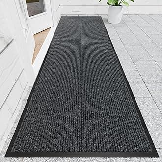Front Door Mat, 3' x 10' Heavy Duty Indoor Outdoor Doomat, Commercial Industry Rugs with Rubber Backing, Non-Slip Low Profile Welcome Entry Mat for Patio, Home, Grey