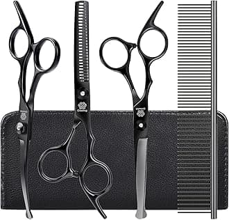 Dog Grooming Scissors Kit with Safety Round Tips, GLADOG Professional 5 in 1 Grooming Scissors for Dogs