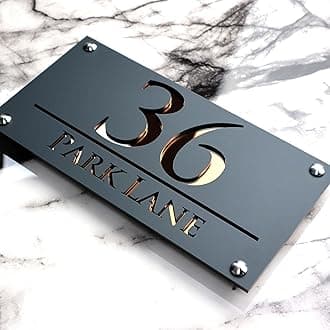 K SMART SIGN | LUXE H3 F32 | House Numbers Plaques House Numbers Door Laser Signs Number Name Personalised Plaques For Outside 3D Laser Cut acrylic Mirrored Marble (Dark Gray & Copper Mirror)