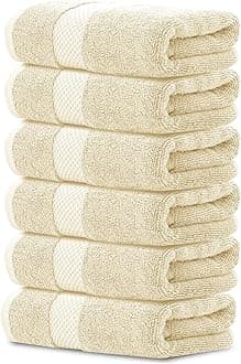 White Classic Luxury Beige Hand Towels - Soft 100% Turkish Cotton | Highly Absorbent Hotel spa Bathroom Towel Collection | 16x30 Inch | Set of 6