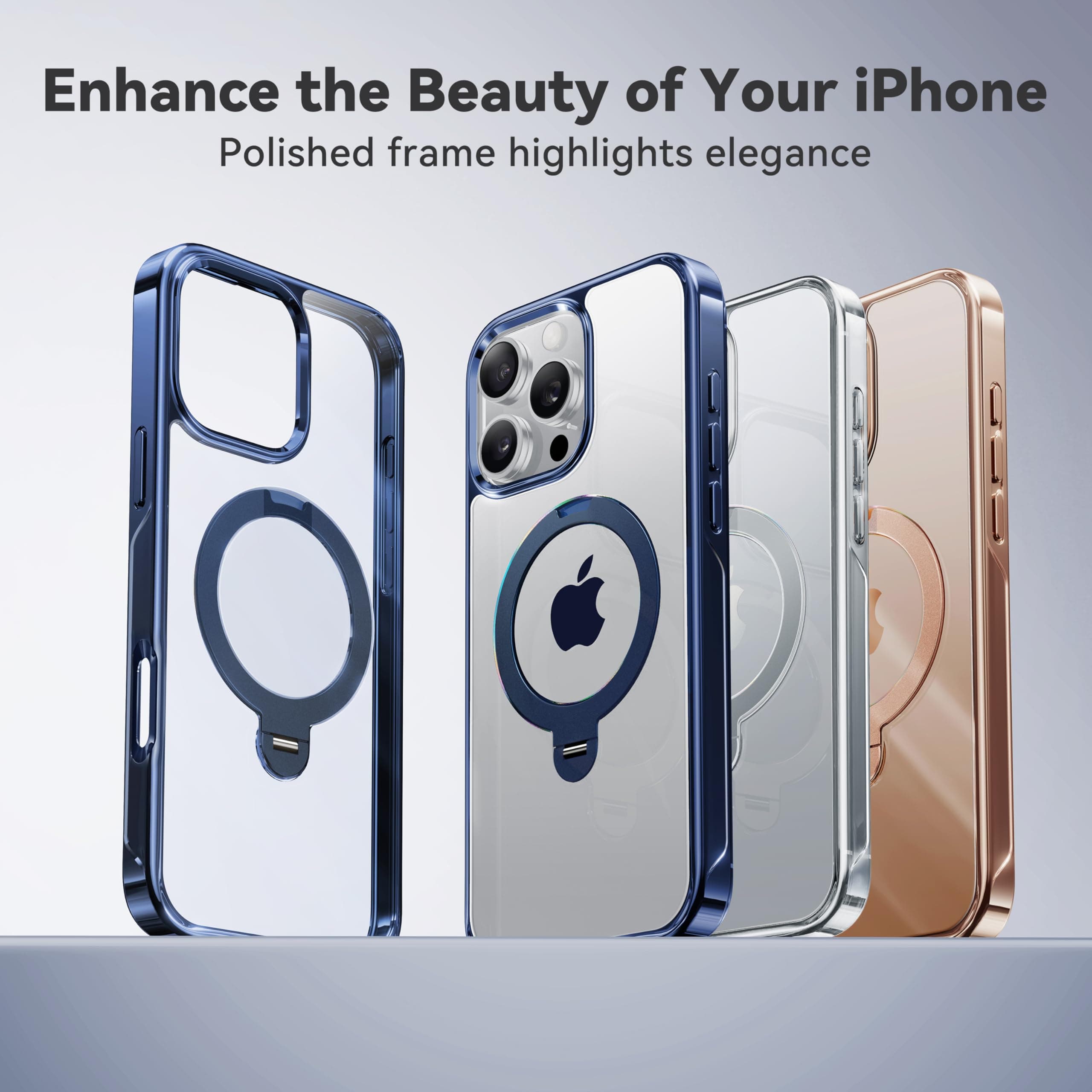 CASEKOO Titanium 360° Rotatable Magnetic Stand for iPhone 16 Pro Case [Compatible with Magsafe][16FT Military Protection] Slim Phone 16 Pro Case with Stand Ring Kickstand 6.3'', Blue