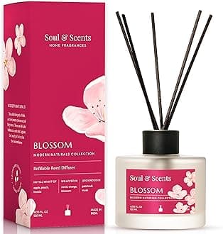 Soul & Scents Glass 120ml Blossom Reed Diffuser Set | Free 6 Fiber Reed Sticks | Stress Relief & Aromatherapy | Long-Lasting, Smoke-Free Air Freshener for Home, Bedroom & Office | Ideal for Gifting