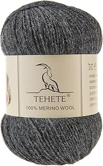 TEHETE 100% Merino Wool Yarn for Knitting 3-Ply Luxury Warm Soft Lightweight Crochet Yarn(Dark Grey,3Balsl)