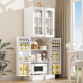 64" Kitchen Pantry Cabinet, Pantry Storage Cabinet with Adjustable Shelves, Kitchen Buffet Cupboards Storage Cabinet for Home Office Use (White, 16" D x 24" W x 64" H)