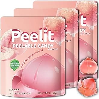 Peelit Peach Peelable Candy, Peach Peeling Gummy, Non GMO, Gluten Free (3 Pac...