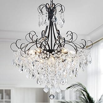 WUZUPS Crystal Chandelier 10-Light Pendant Ceiling Light Modern Lighting Fixture for Dining Room Hallway Bedroom Kitchen Bathroom, H 27.6" x W 22.8", E12 Base, Black