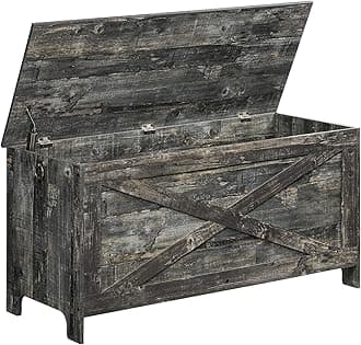 39.4" Toy Chest, Sturdy Entryway Storage Chest with Safety Hinges, Retro Toy Box, Wooden Look Accent Furniture for Living Room, Bedroom, Vintage Gray SCRP48101